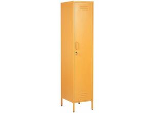 4251682238014 - Metallschrank Gelb Stahl 185cm hoch Modern mit abschließbarer Tür Kleiderstange 2 Türhaken 5 Fächern Wohnzimmer Schlafzimmer Flur Büro Archiv - Orange