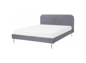 4251682238076 - Bett Grau Samtstoff mit Lattenrost 140 x 200 cm Metallfüße Gold hohes Kopfteil Retro Glamourös Polsterbett Doppelbett Schlafzimmer