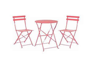 4251682238564 - Beliani - Balkonset Rot Stahl 3-Teilig Runder Tisch mit 2 Stühlen Zusammenklappbar Modern Französicher Stil Terrasse Garten Outdoor Ausstattung - Rot