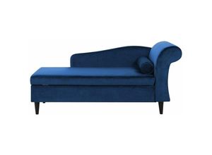 4251682239080 - Chaiselongue Rechtsseitig Marineblau Samtstoff Holzfüße Glamourös Retro Mit Zierkissen