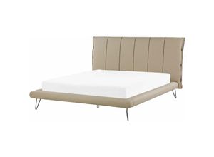 4251682240253 - Bett Beige 160 x 200 cm Kunstleder mit Lattenrost dekoratives Kopfteil mit vertikaler Versteppung Modern Glamour Look Schlafzimmer