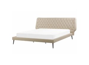 4251682240321 - Bett Beige Kunstleder mit Lattenrost 180 x 200 cm dekoratives Kopfteil mit vertikaler Versteppung Modern Schlafzimmer