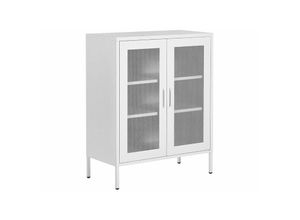 4251682240468 - Beliani - Schrank Weiß Metall 80 x 40 x 102 cm mit 2 durchsichtigen Türen 2 Regalböden 2 Griffen Flur Schlafzimmer Küche Wohnzimmer