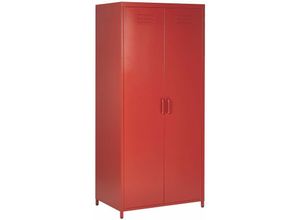 4251682240475 - Kleiderschrank Rot Metall 76 x 50 x 171 cm mit 2 Türen 3 herausnehmbaren Fächern und Kleiderstange Wohnzimmer Schlafzimmer Flur Büro Arbeitsbereich