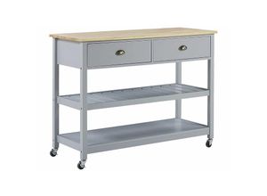 4251682241335 - Servierwagen Grau mdf Platte Gummibaumholz Kiefernholz 91 x 120 x 48 cm Landhausstil Modern Elegant Groß Viel Stauraum Wohnzimmer - Heller Holzfarbton