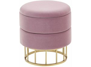 4251682241960 - Beliani - Pouf Rosa Gold 42 cm Höhe mit Stauraum Samtstoff goldener Unterteil runde Form Wohnzimmer Schlafzimmer Flur Modern