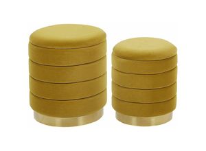 4251682242011 - Beliani - Pouf 2er Set Senfgelb Samtstoff Gesteppt Rund mit Stauraum Goldfuß Modern Glamourös für Wohnzimmer Schlafzimmer Flur Garderobe Schminktisch