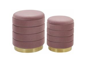 4251682242028 - Beliani - Pouf 2er Set Rosa Samtstoff Gesteppt Rund mit Stauraum Goldfuß Modern Glamourös für Wohnzimmer Schlafzimmer Flur Garderobe Schminktisch