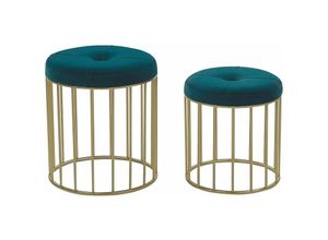 4251682242059 - Pouf 2er Set Smaragdgrün aus Samtstoff mit goldener Unterteil runde Form Wohnzimmer Schlafzimmer Flur Modern