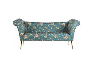 4251682242462 - Beliani - Chaiselongue Blau goldene Beine Universal Samtstoff und Metallfüße mit Blumenmuster für Wohnzimmer Schlafzimmer Salon Flur Retro Modern