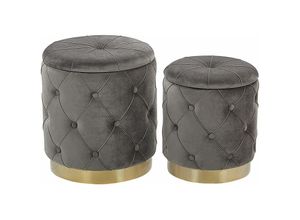 4251682242547 - Beliani - Pouf 2er Set Grau Samtstoff Gesteppt mit Stauraum Goldener Metallring Runde Form Chesterfield Stil Retro Wohnzimmer Schlafzimmer Flur Modern