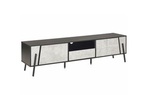 4251682243179 - Tv Möbel Betonoptik Schwarz Spanplatte Pulverbeschichtetes Metall 46 x 177 x 40 cm Modern Elegant Multifunktional Stauraum Wohnzimmer