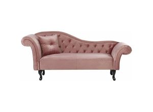 4251682244084 - Beliani - Chaiselongue Linksseitig Rosa Samtstoff Holzfüße Glamourös Mit Zierkissen