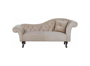 4251682244107 - Beliani - Chaiselongue Rechtsseitig Beige Samtstoff Holzfüße Glamourös Mit Zierkissen