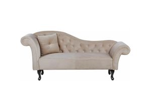 4251682244114 - Beliani - Chaiselongue Linksseitig Beige Samtstoff Holzfüße Glamourös Mit Zierkissen