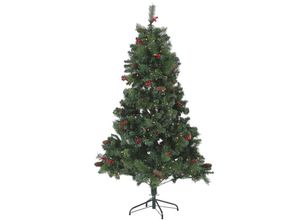 4251682244251 - Beliani - Weihnachtsbaum 180 cm Grün Kunststoff Metall inkl led Beleuchtung Ständer mit Zapfen geschmückt Weihnachten