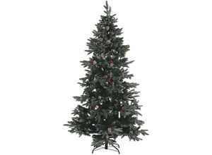 4251682244312 - Weihnachtsbaum 210 cm Grün  Rot Schnee bestreut mit Zapfen Stechpalmenbeeren und Kunstschnee Weihnachtszeit  Weihnachten  Wohnzimmer Modern