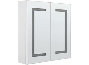 4251682244473 - Beliani - Bad Spiegelschrank Weiß Sperrholzplatte 2 türig 60 x 60 cm mit LED-Licht Fächern Wandeinbau Modern Trendy Badezimmer Möbel
