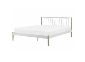 4251682244527 - Beliani - Metallbett Weiß   Braun 160 x 200 cm Mit Lattenrost Stabile Konstruktion aus Metall Schlafzimmer   Gästezimmer Klassisches Modernes Design