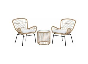 4251682244848 - Beliani - Balkonset Hellbraun Rattan Stahl Sicherheitsglas 2 Stühle Beistellstisch mit Auflagen Balkon Terrasse Garten - Schwarz