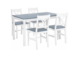 4251682244862 - Essgruppe Set Tisch 4 Stühle Weiß mit Grau 120 x 75 cm Kiefernholz Esszimmer Wohnzimmer Modern Country Landhausstil