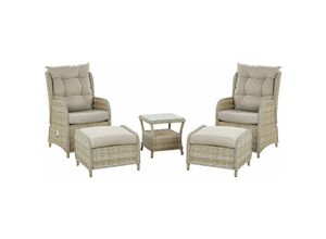 4251682245760 - Beliani - Lounge Set Naturfarben Rattan 5-Teilig 2 Sessel Verstellbar 2 Hocker 1 Couchtisch 2 Sitzkissen 2 Rückenkissen 2 Auflagen für Fußhocker