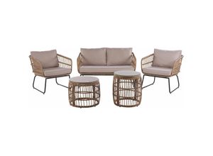 4251682246767 - Beliani - Garten Set Hellbraun Polyrattan Sofa 2 Stühle 2 Couchtische Auflagen in Beige Garten Terasse