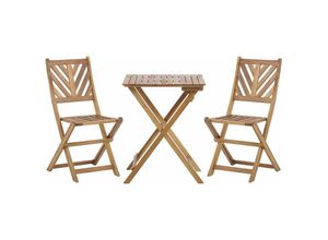 4251682247597 - Balkonset Braun Akazienholz Tisch quadratisch 58x58 cm mit 2 klappbaren Stühlen Landhaus Stil Terrasse Balkon Garten Möbel - Heller Holzfarbton