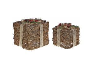 4251682247801 - Beliani - Weihnachtsdekoration Geschenk 2er Set Rot Rattan mit Schleife für den Tisch Innenbereich Dekofigur Flur Wohn- und Schlafzimmer