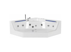 4251682247979 - Beliani - Whirlpool-Badewanne Weiß 211 x 150 cm Eckmodell mit led mit 7 Farben Sanitäracryl Badezimmer - Silber