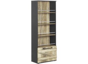 4251682248129 - Beliani - Bücherregal Heller Holzfarbton  Schwarz aus Holzspanplatte mit Metallgriffen mit 4 Regalböden und Schränkchen Wohnzimmer Modernes Design