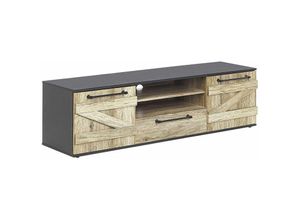4251682248136 - Beliani - TV-Möbel Lowboard Heller Holzfarbton Schwarz aus Holzspanplatte Metallgriffen mit Stauraum und 1 Schublade Wohnzimmer Modernes Design 4251682248136 - Beliani - TV-Möbel Lowboard Heller Holzfarbton Schwarz aus Holzspanplatte Metallgriffen mit Stauraum und 1 Schublade Wohnzimmer Modernes Design