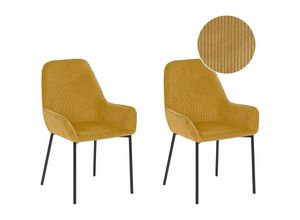 4251682248785 - Beliani - Esszimmerstuhl Gelb Schwarz Cord Metall 2er Set Wohnzimmerset Esszimmer Salon
