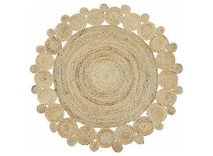 4251682249577 - Beliani - Teppich Beige Jute 120 cm rund mit Kreismuster Kurzflor Boho Stil Flur Diele Salon Wohnzimmer Arbeitszimmer u Schlafzimmer