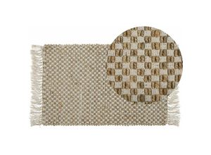 4251682249621 - Beliani - Teppich Beige Jute und Baumwolle 50 x 80 cm mit Fransen Kurzflor rechteckig Boho Stil Wohnzimmer Arbeitszimmer u Schlafzimmer