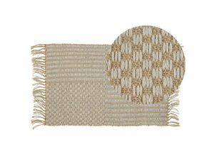 4251682249652 - Beliani - Teppich Beige Jute und Baumwolle 50x80 cm Kurzflor mit Fransen Boho Stil rechteckig Wohnzimmer Arbeitszimmer Schlafzimmer Flur Diele