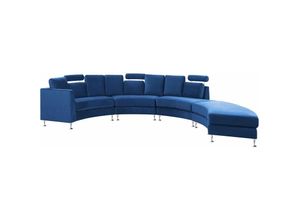 4251682249799 - Sofa mit Ottomane Dunkelblau Samtstoff 7-Sitzer U-Förmig Halbrund Verstellbare Kopfstützen Wohnlandschaft Ecksofa Modulsofa Modern Wohnzimmer