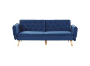 4251682249980 - Beliani - Sofa Blau Samtstoff 2-Sitzer Schlaffunktion Modern Praktisch Wohnzimmer Schlafzimmer - Heller Holzfarbton