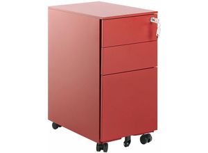 4251682250290 - Beliani - Aktenschrank Rot Metall Modern Praktisch Multifunktional Verschließbar 3 Schubladen Arbeitszimmer - Rot