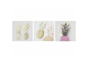 4251682251211 - Beliani - Canvas im 3er Set Gold und Rosa 30 x 30 cm Ananas-Motiv Esszimmer Eingangsbereich Küche Wohnzimmer Modern Glamour