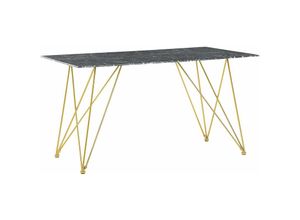 4251682251815 - Esstisch Schwarz Gold 80 x 140 cm V-förmige Füße Sicherheitsglas Tischplatte Marmoroptik Rechteckig Modern Elegant Edel Glamourstil - Schwarz