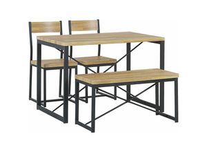 4251682252119 - Beliani - Essgruppe Set Tisch 2 Stühle 1 Sitzbank Braun und Schwarz 110 x 70 cm Esszimmer Wohnzimmer Modern Country Landhausstil