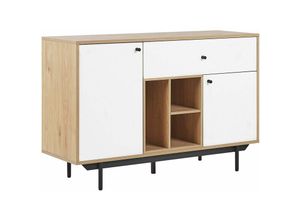 4251682252539 - Beliani - Sideboard Hellbraun und Weiß Faserplatte Holzoptik mit Metallgestell Schublade 2 Türen 3 Fächern Wohn- und Schlafzimmer Flur Salon Möbel