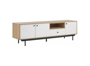 4251682252546 - TV-Möbel Hellbraun und Weiß Faserplatte Holzoptik mit Metallgestell Schublade 3 Türen Fach Wohn- und Schlafzimmer Flur Salon Möbel