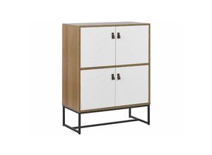 4251682253000 - Beliani - Moderne Kommode Heller Holzfarbton   Weiß 4 Türen mdf- Platte Metall für Schlafzimmer für Wohnzimmer