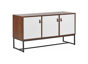 4251682253024 - Moderne Kommode Dunkler Holzfarbton   Weiß 3 Türen mdf- Platte Metall für Schlafzimmer für Wohnzimmer