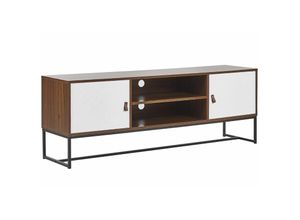 4251682253031 - Modernes Lowboard Dunkler Holzfarbton   Weiß 2 Türen mdf- Platte Metall für Schlafzimmer für Wohnzimmer