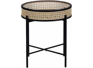 4251682254250 - Beliani - Beistelltisch Beige Rattan Rund ⌀ 36 cm mit Metallgestell Schwarz Wiener Geflecht Boho Stil Wohnzimmer Schlaffzimmer Sofatisch - Schwarz