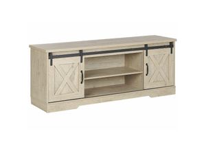 4251682254458 - Beliani - tv Möbel Heller Holzfarbton Schwarz Spanplatte MDF-Platte 150 x 40 x 60 cm 2 Schiebetüren Landhaus Stil Multifunktional Stauraum Wohnzimmer