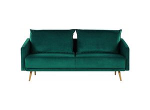 4251682254731 - Beliani - Sofa Grün Samtstoff 3-Sitzer 185 x 78 x 68 abnehmbare Kissenbezüge Minimalistisch Retro Wohnzimmer   Flur   Arbeitzimmer Modernes Desing